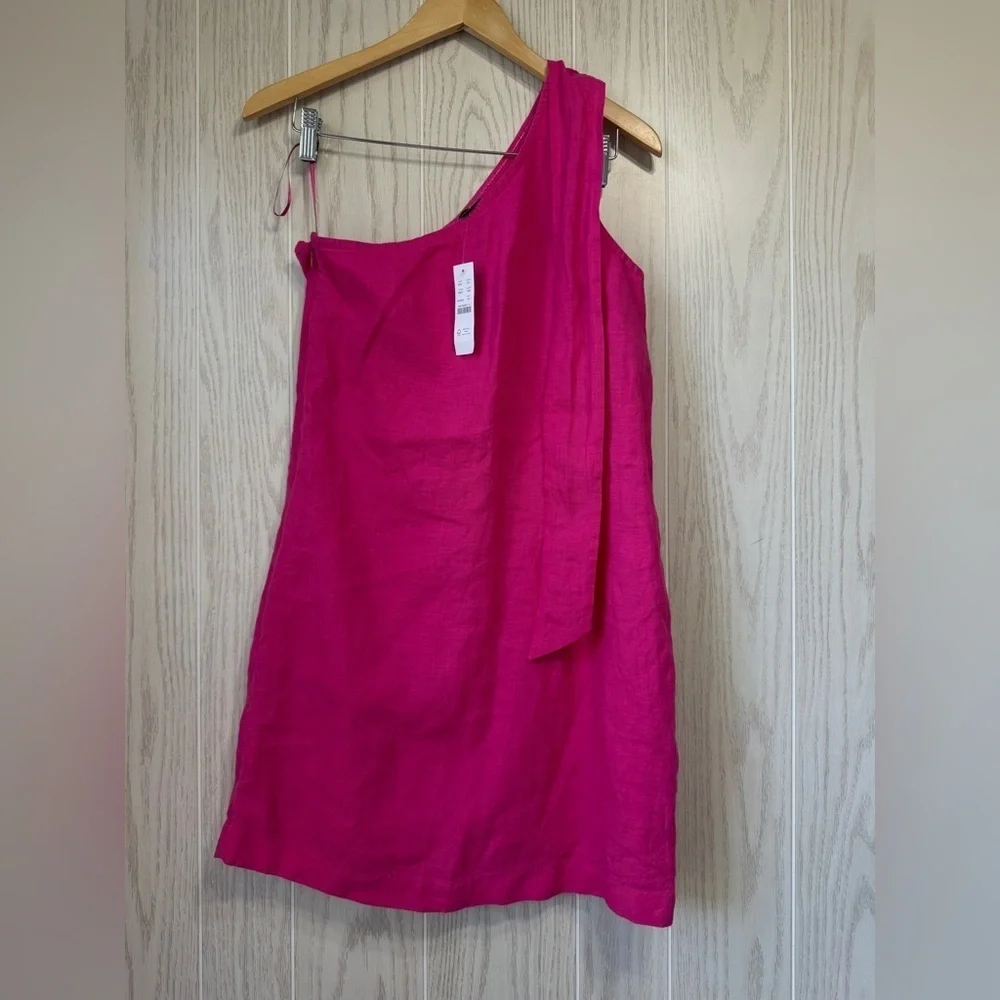 J Crew Women's Asymmetrical Sleeveless A-Line Linen Mini Dress Pink Size XS NWT